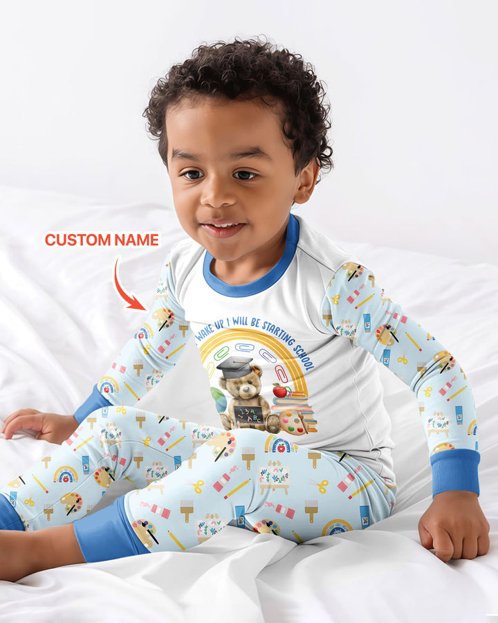 Custom Name When I Wake Up I Will Be Starting School Bamboo Two Piece Long Sleeve Pajama Set