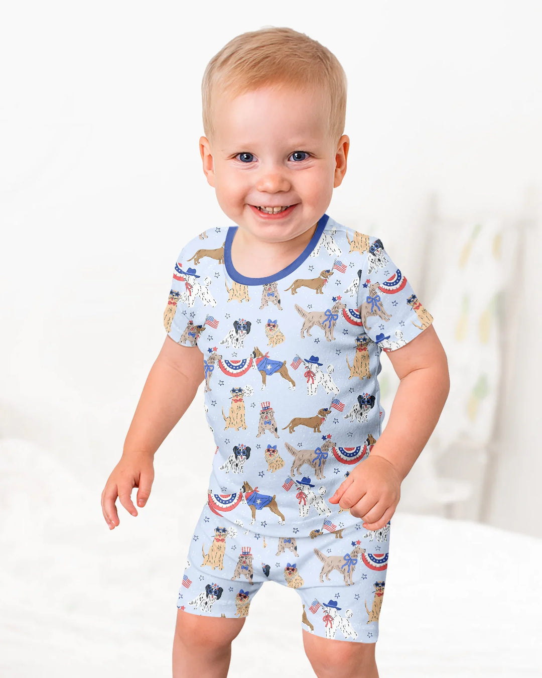 Patriotic Pups Family Matching Bamboo Two Piece Short Sleeve Shorts Pajama Set