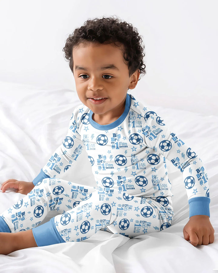Little Sister and Bro #1 Fan Soccer Bamboo Two Piece Long Sleeve Pajama Set