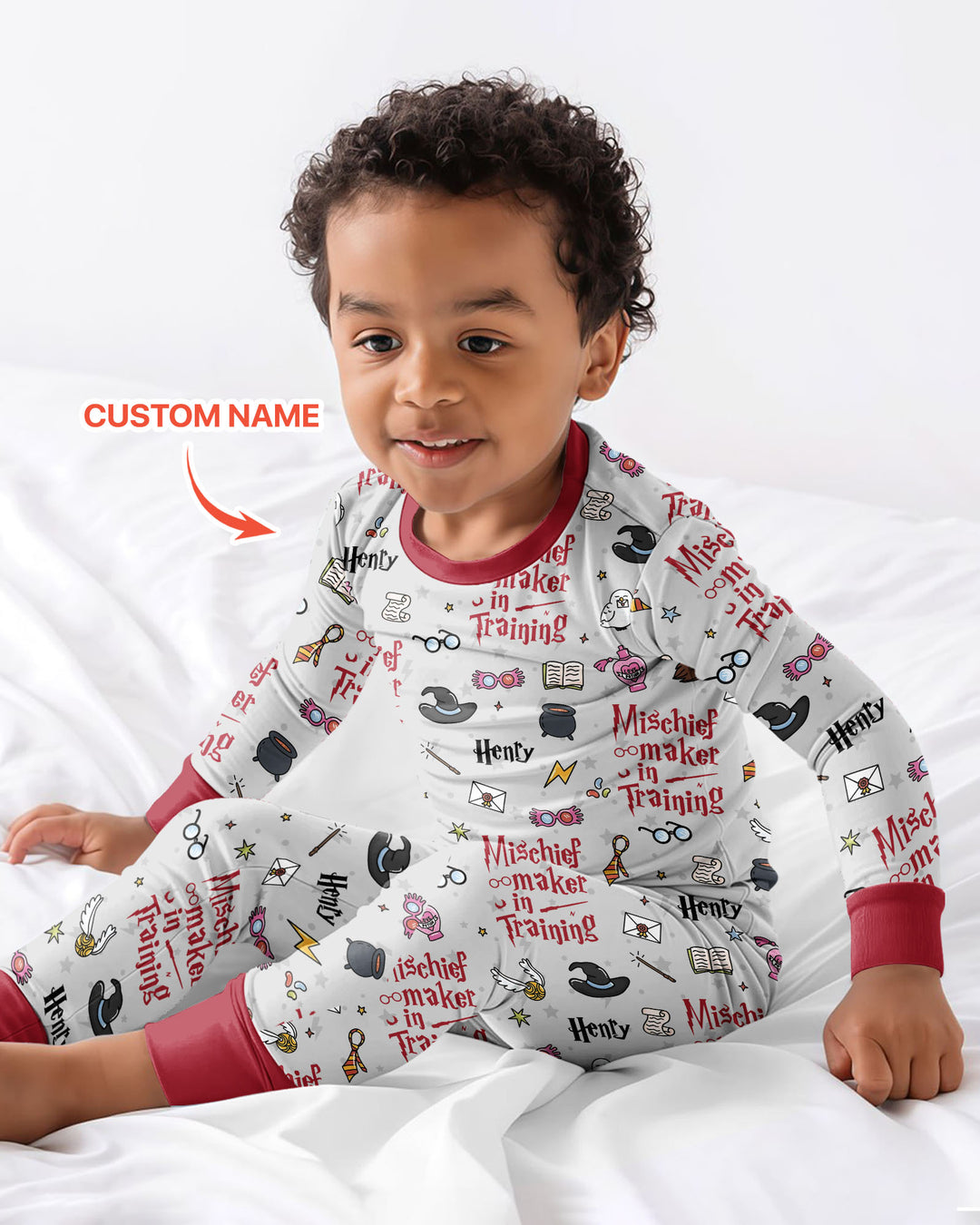 Custom Name Mischief Maker In Training Bamboo Two Piece Long Sleeve Pajama Set