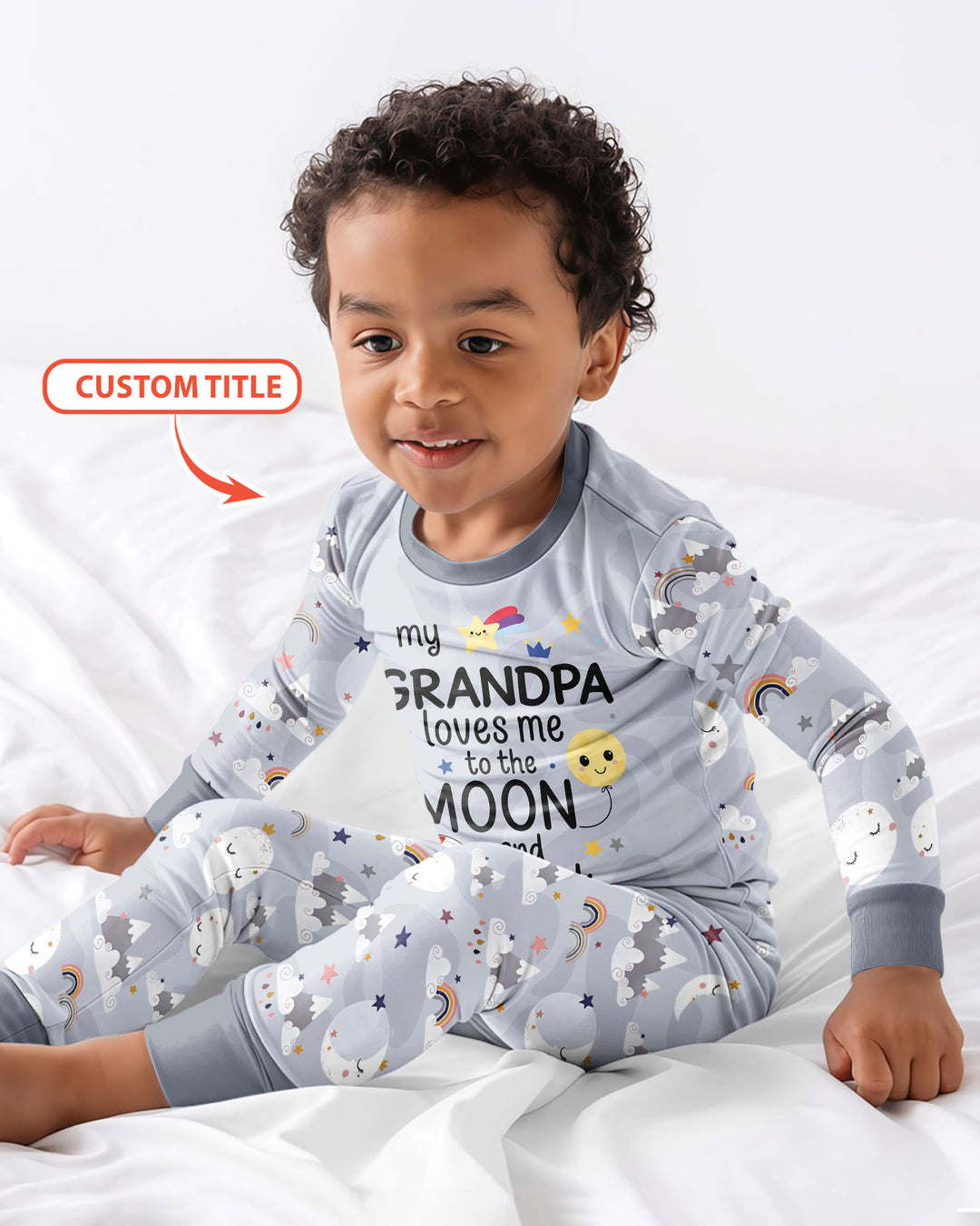 Personalized Loves To The Moon And Back Bamboo Two Piece Long Sleeve Pajama Set