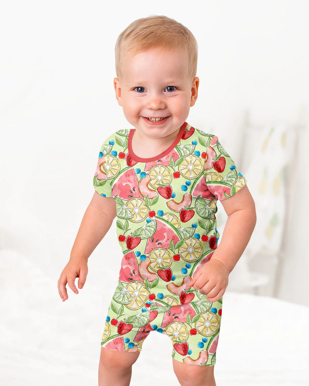 Sweet Summer Fruits Family Matching Bamboo Two Piece Short Sleeve Shorts Pajama Set