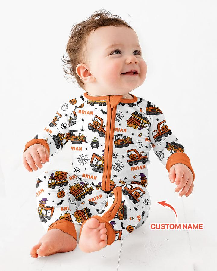 Custom Name Halloween Construction Trucks Bamboo Convertible Zippy
