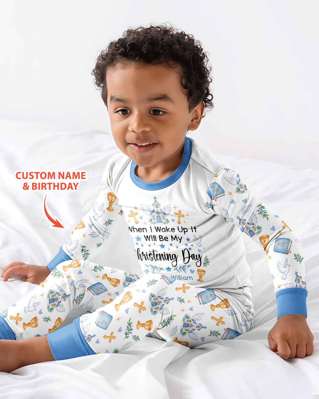 Personalized When I Wake Up It Will Be My Christening Day Bamboo Two Piece Long Sleeve Pajama Set