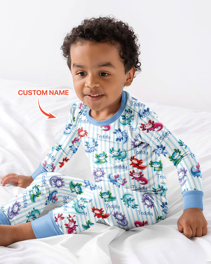 Cute Axololt Custom Name Bamboo Two Piece Long Sleeve Pajama Set