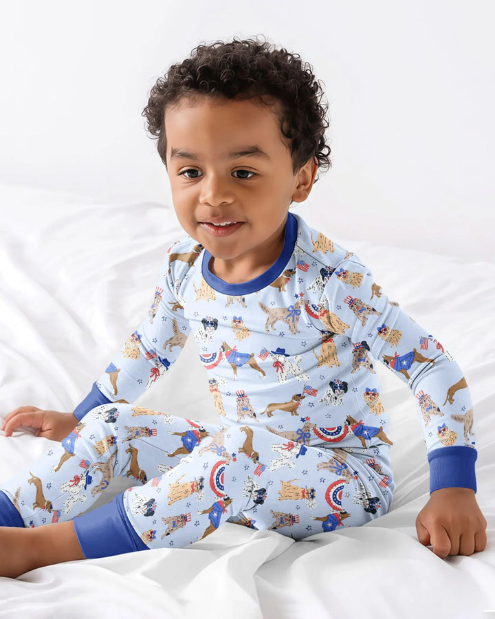Patriotic Pups Family Matching Bamboo Two Piece Long Sleeve Pajama Set
