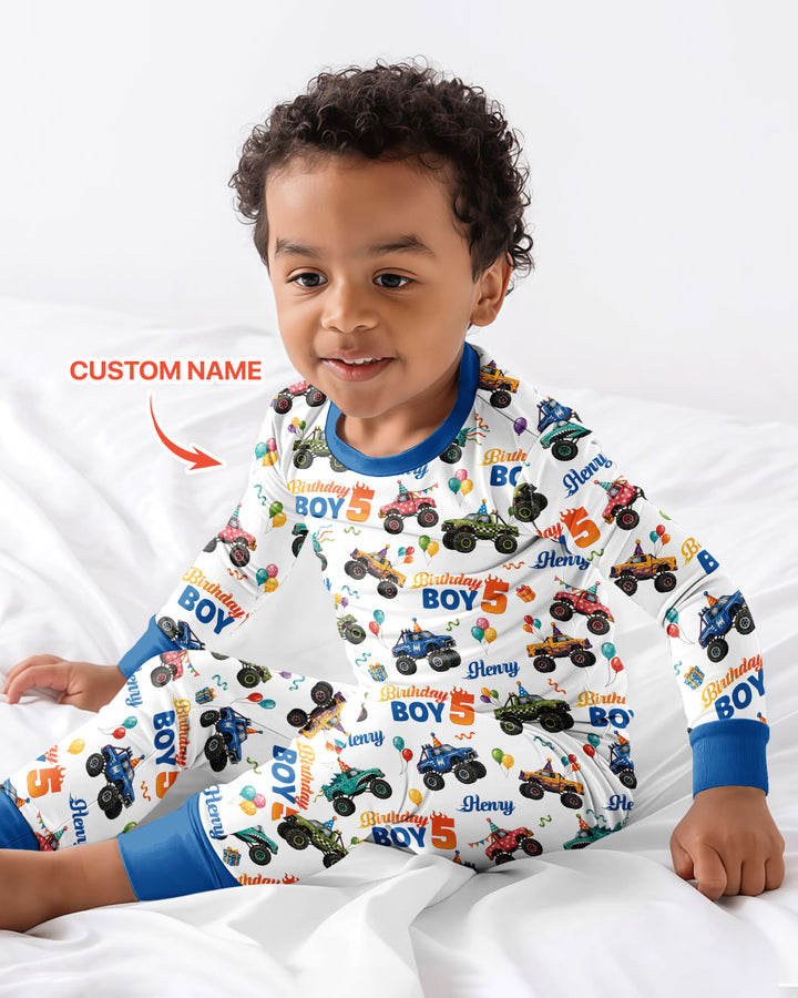 Monster Truck Birthday Party Bamboo Two Piece Long Sleeve Pajama Set