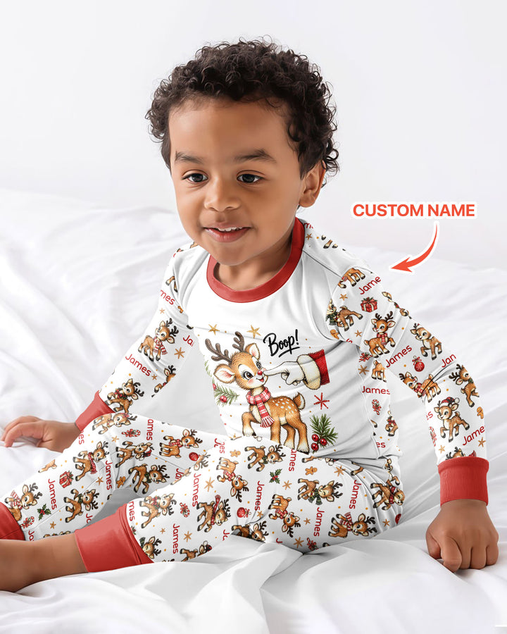 Reindeer Santa Boop Custom Name Bamboo Two Piece Long Sleeve Pajama Set