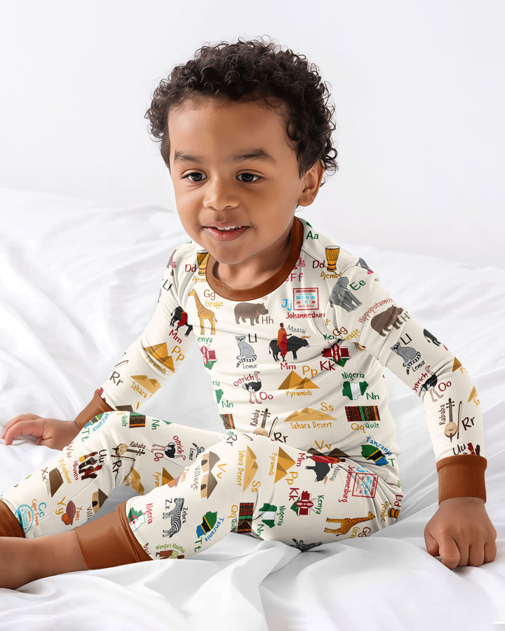 Explore Africa Geography Alphabet Bamboo Two Piece Long Sleeve Pajama Set