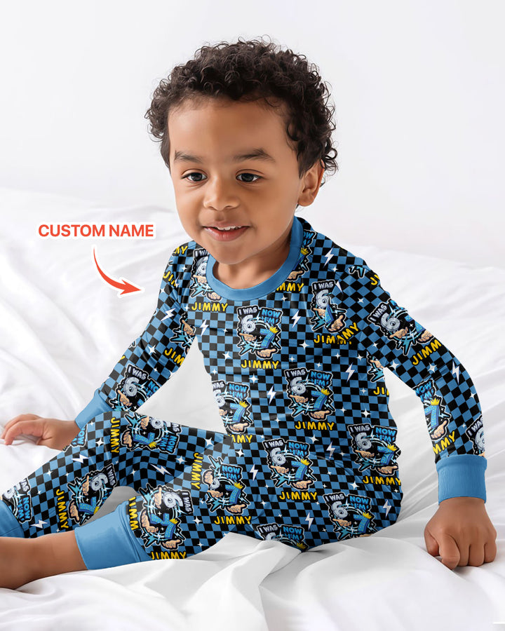 I Was 6 Now I'm 7 Boys Birthday Bamboo Two Piece Long Sleeve Pajama Set