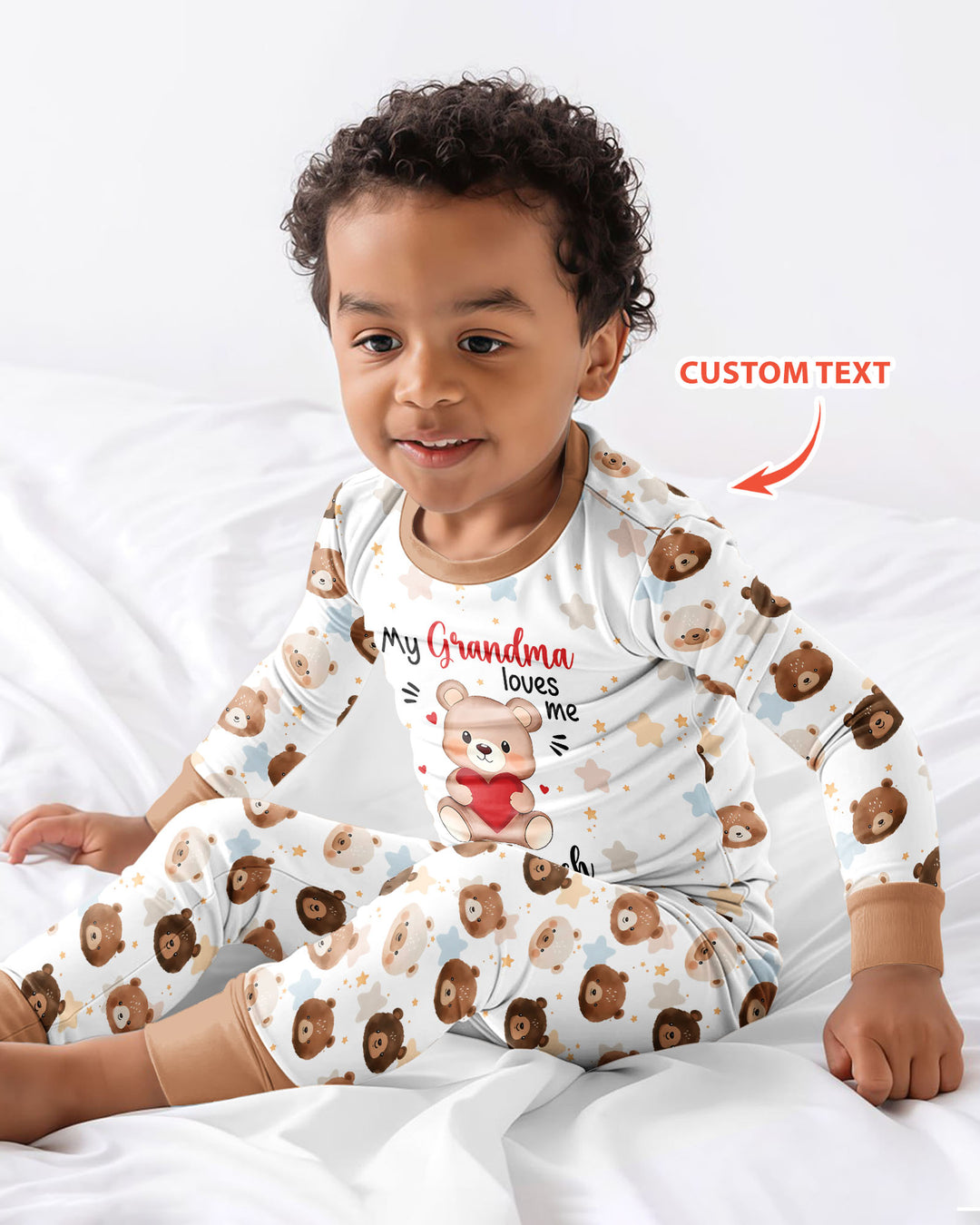 Personalized My Grandma Loves Me Beary Much Bamboo Two Piece Long Sleeve Pajama Set