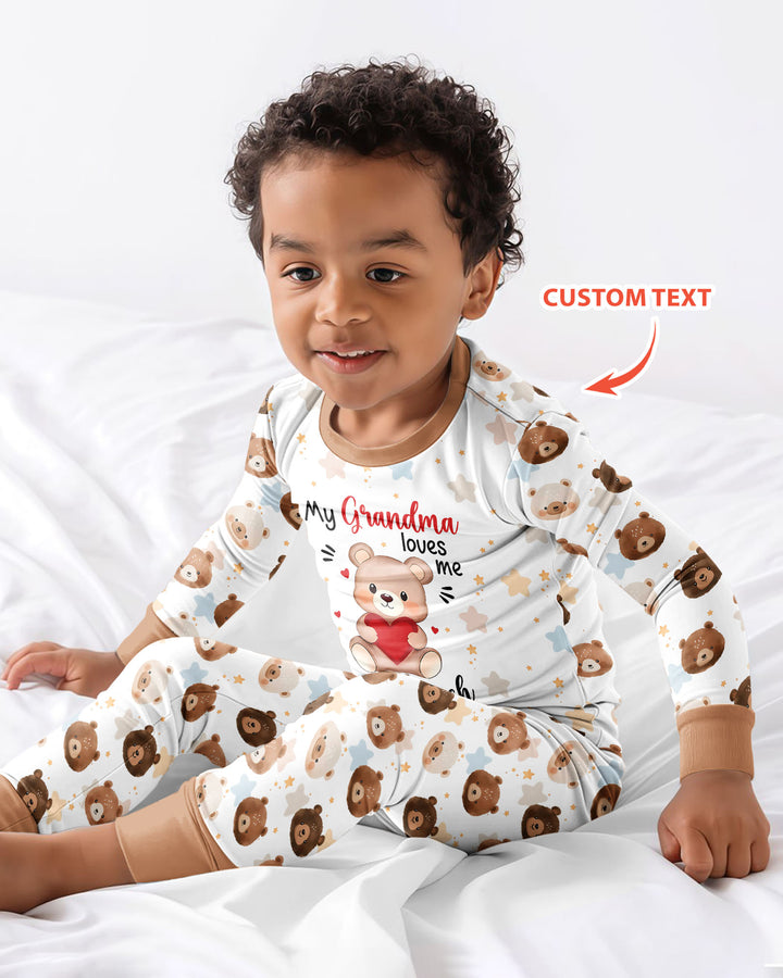 Personalized My Grandma Loves Me Beary Much Bamboo Two Piece Long Sleeve Pajama Set