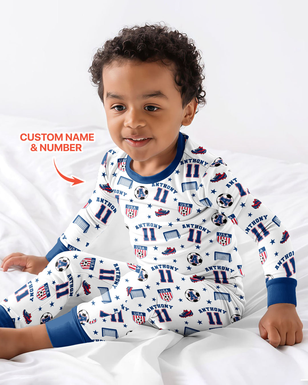 Custom Name Soccer Time Bamboo Two Piece Long Sleeve Pajama Set