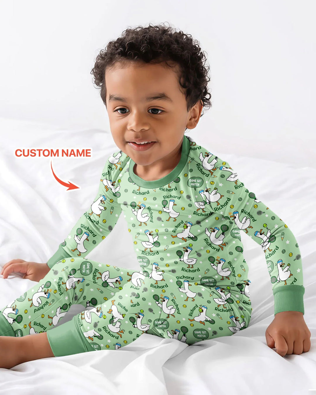 Silly Goose Playing Tennis Bamboo Two Piece Long Sleeve Pajama Set