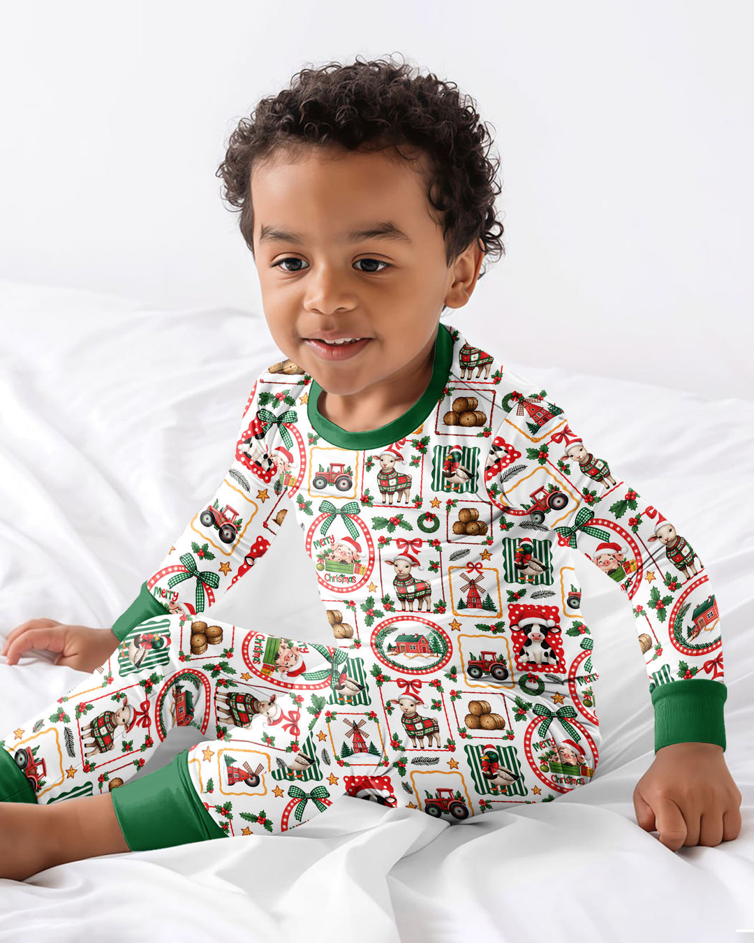 Christmas Farm Animals Bamboo Two Piece Long Sleeve Pajama Set