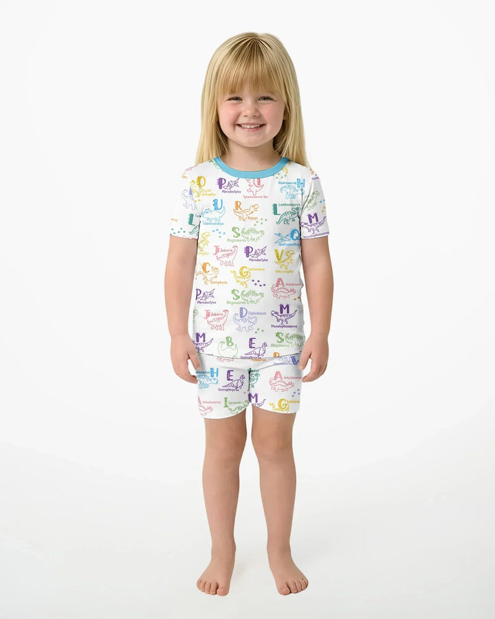 Dino Alphabet ABC Bamboo Two Piece Short Sleeve Shorts Pajama Set