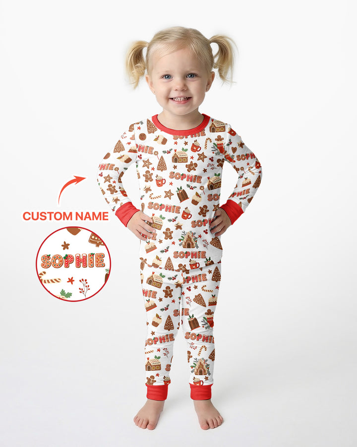 Personalized Gingerbread Christmas Bamboo Two Piece Long Sleeve Pajama Set