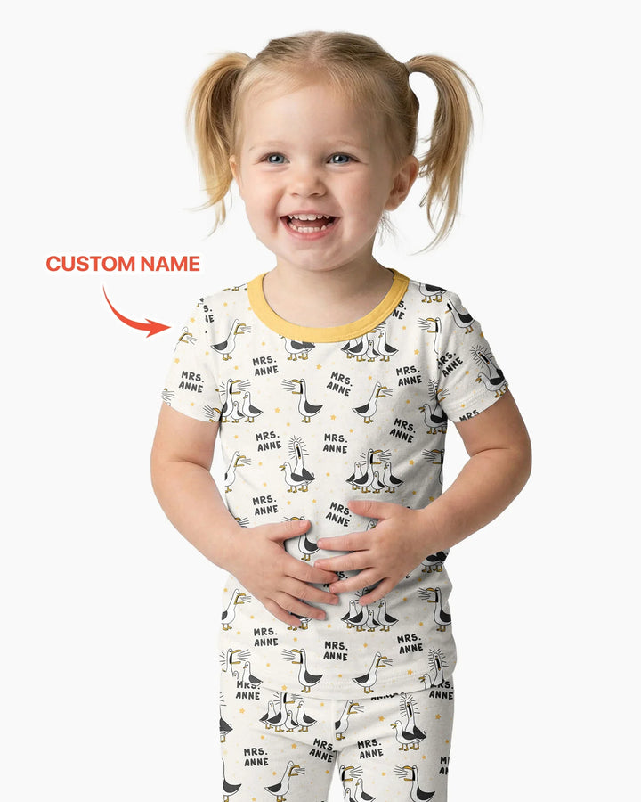 Custom Funny Seagulls Teacher Bamboo Two Piece Short Sleeve Pajama Set