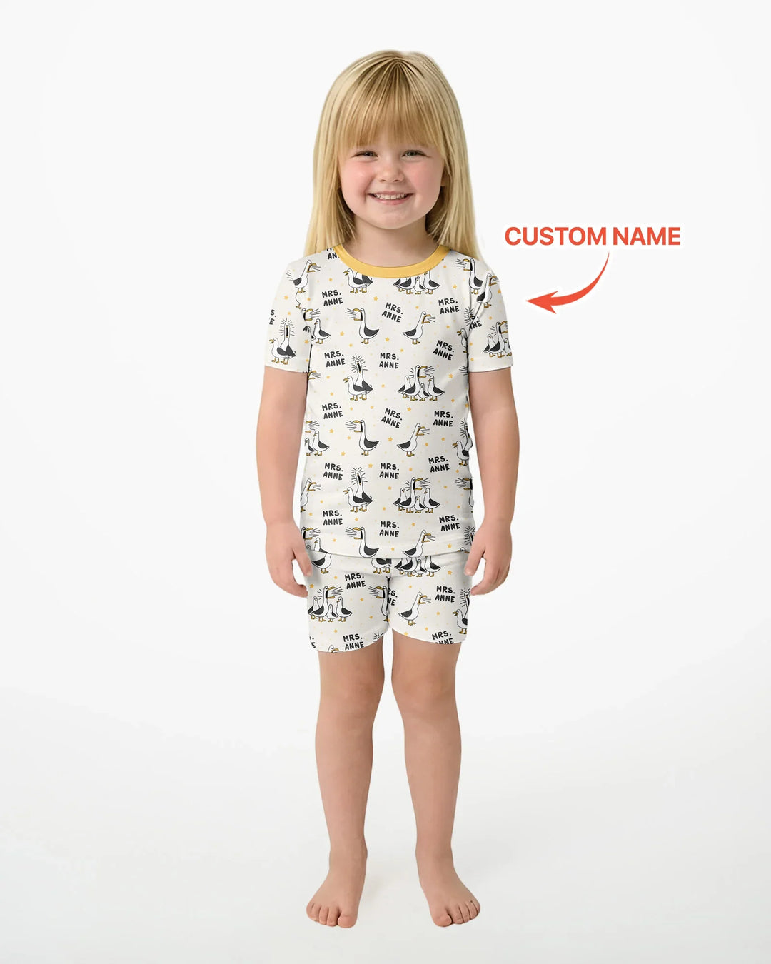 Custom Funny Seagulls Teacher Bamboo Two Piece Short Sleeve Shorts Pajama Set