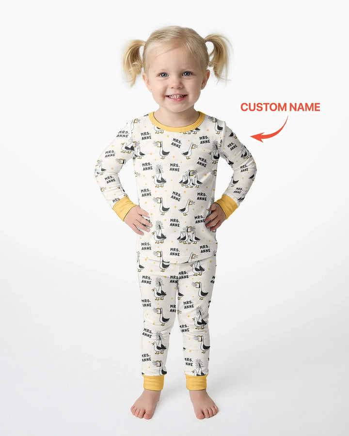 Custom Funny Seagulls Teacher Bamboo Two Piece Long Sleeve Pajama Set