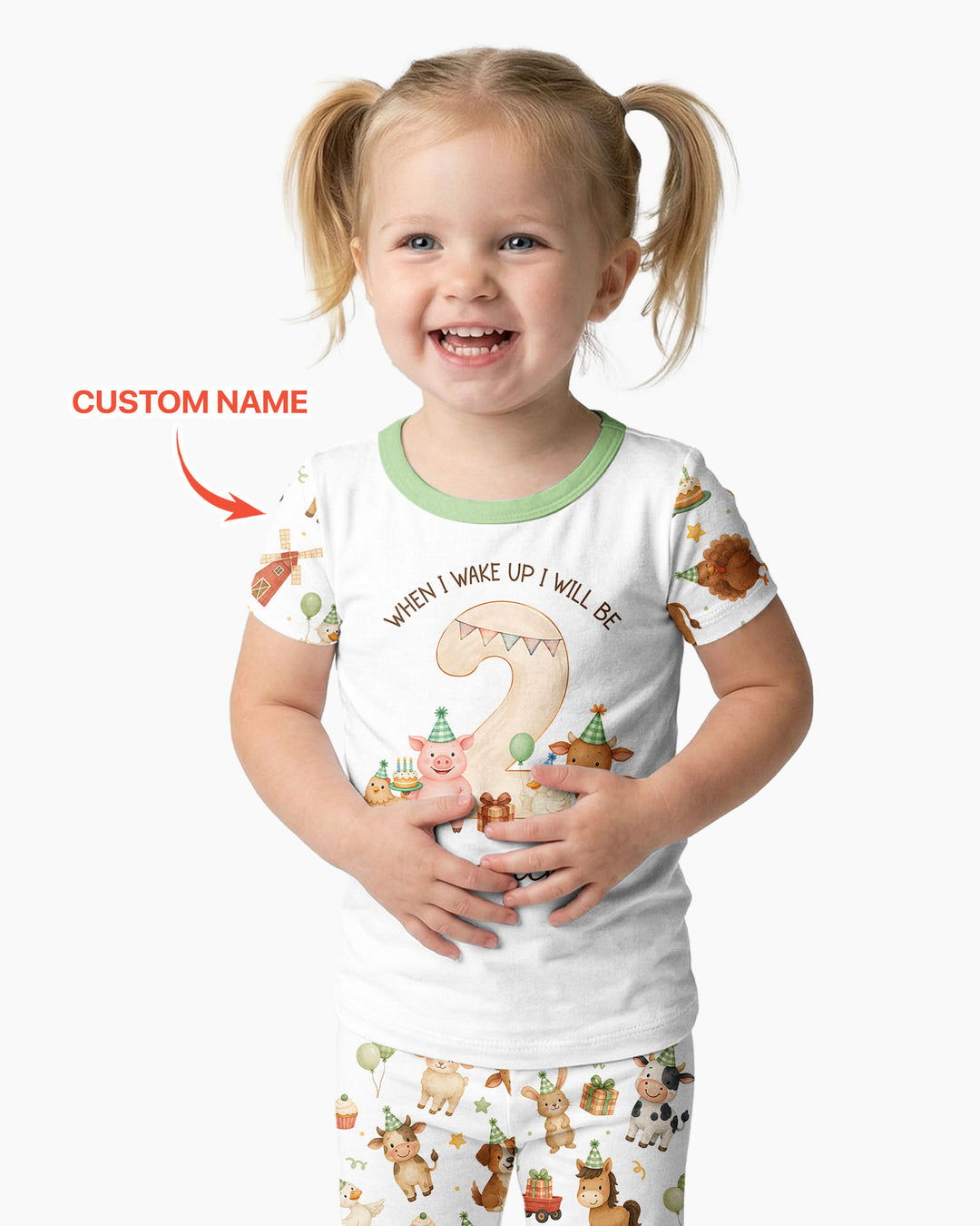 Personalized Farm Animals When I Wake Up I Will Be Birthday Bamboo Two Piece Short Sleeve Pajama Set