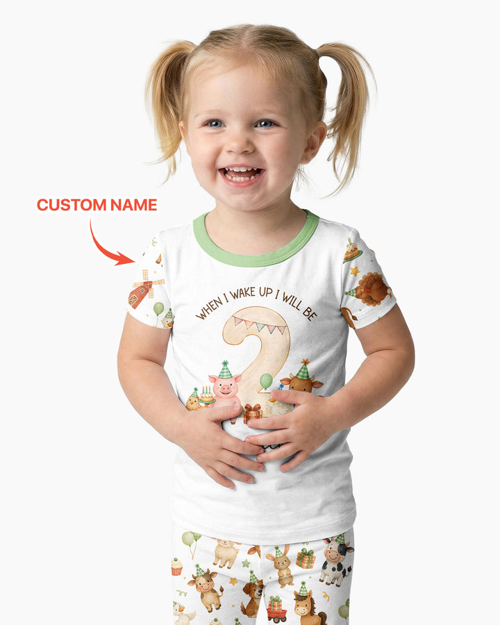 Personalized Farm Animals When I Wake Up I Will Be Birthday Bamboo Two Piece Short Sleeve Pajama Set