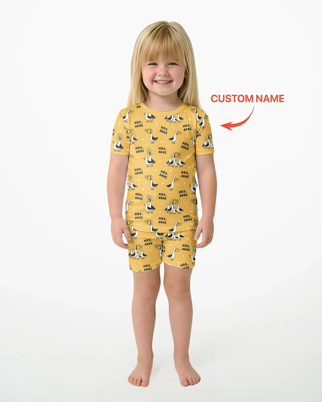 Custom Funny Seagulls Teacher Bamboo Two Piece Short Sleeve Shorts Pajama Set