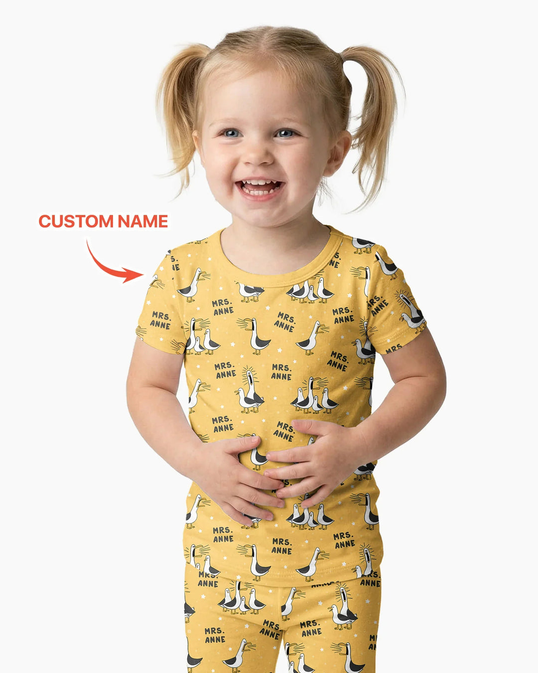 Custom Funny Seagulls Teacher Bamboo Two Piece Short Sleeve Pajama Set