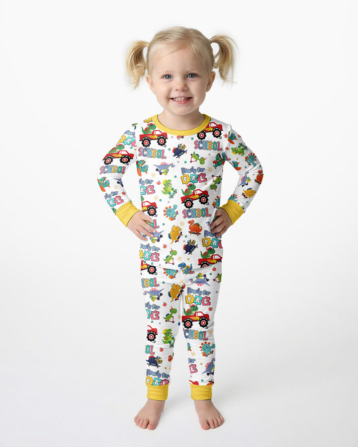 First Day of Preschool T-Rex Bamboo Two Piece Long Sleeve Pajama Set