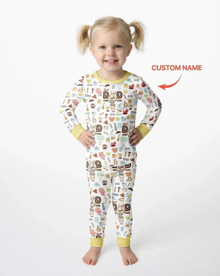 Custom Kids Name Best Dad Ever Bamboo Two Piece Long Sleeve Pajama Set
