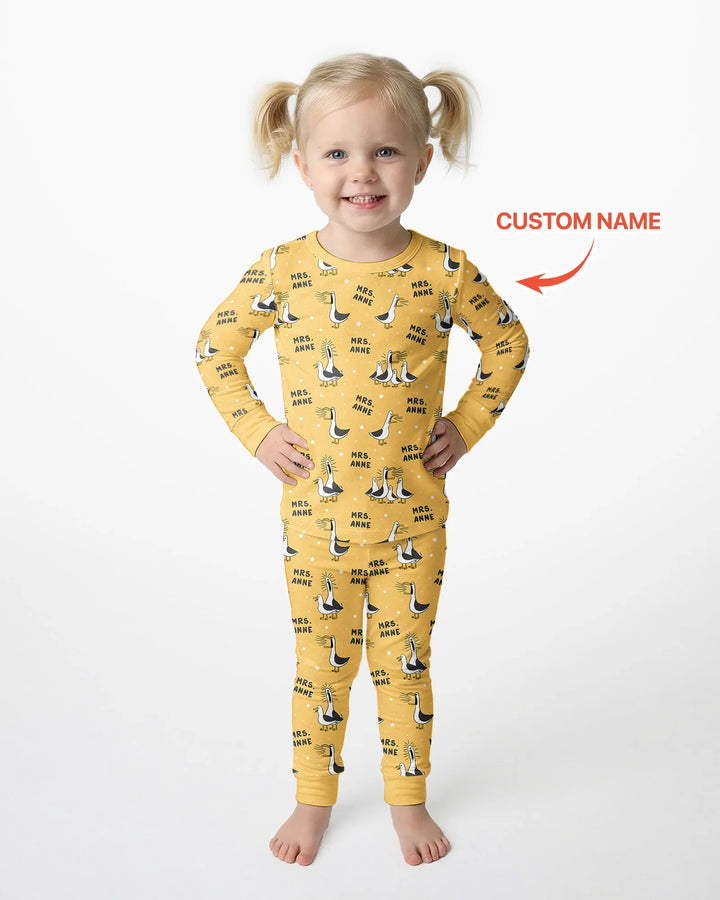 Custom Funny Seagulls Teacher Bamboo Two Piece Long Sleeve Pajama Set