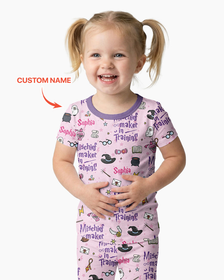 Custom Name Mischief Maker In Training Bamboo Two Piece Short Sleeve Pajama Set