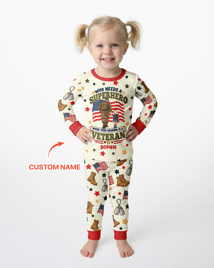Who Needs Superhero When Your Grandpa Is A Veteran Bamboo Two Piece Long Sleeve Pajama Set