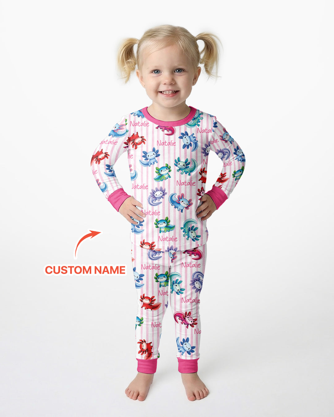 Cute Axololt Custom Name Bamboo Two Piece Long Sleeve Pajama Set