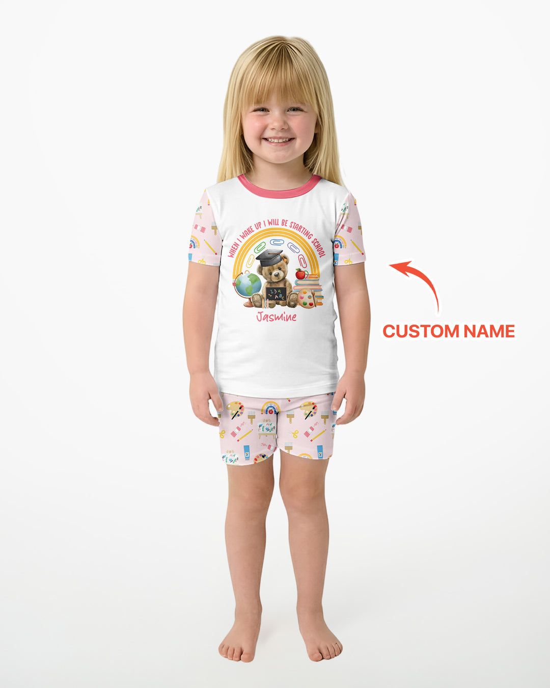 Custom Name When I Wake Up I Will Be Starting School Bamboo Two Piece Short Sleeve Shorts Pajama Set