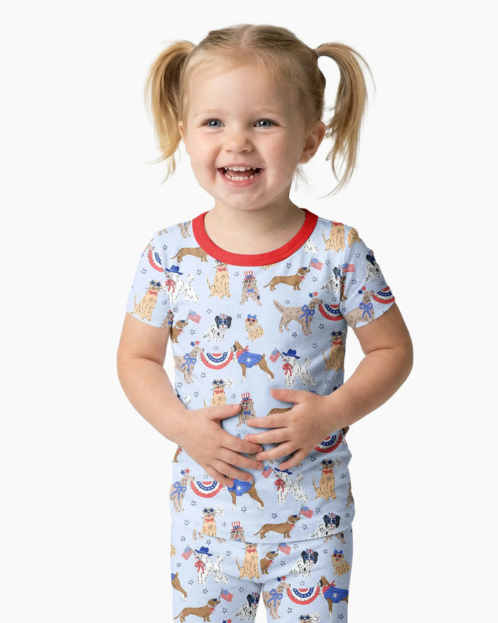 Patriotic Pups Family Matching Bamboo Two Piece Short Sleeve Pajama Set