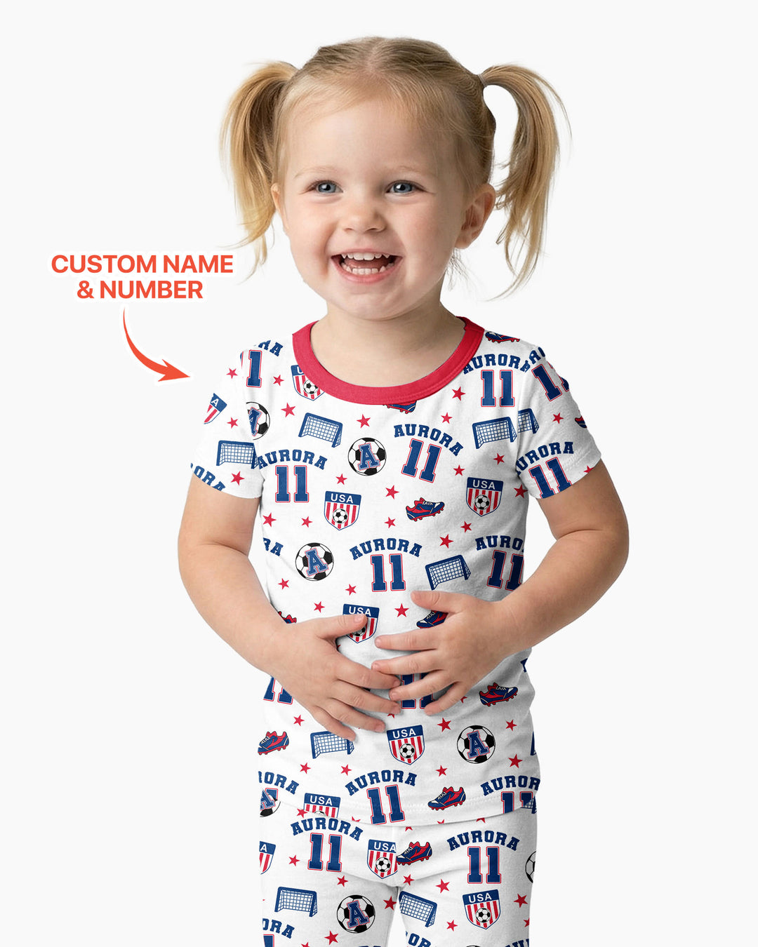 Custom Name Soccer Time Bamboo Two Piece Short Sleeve Pajama Set