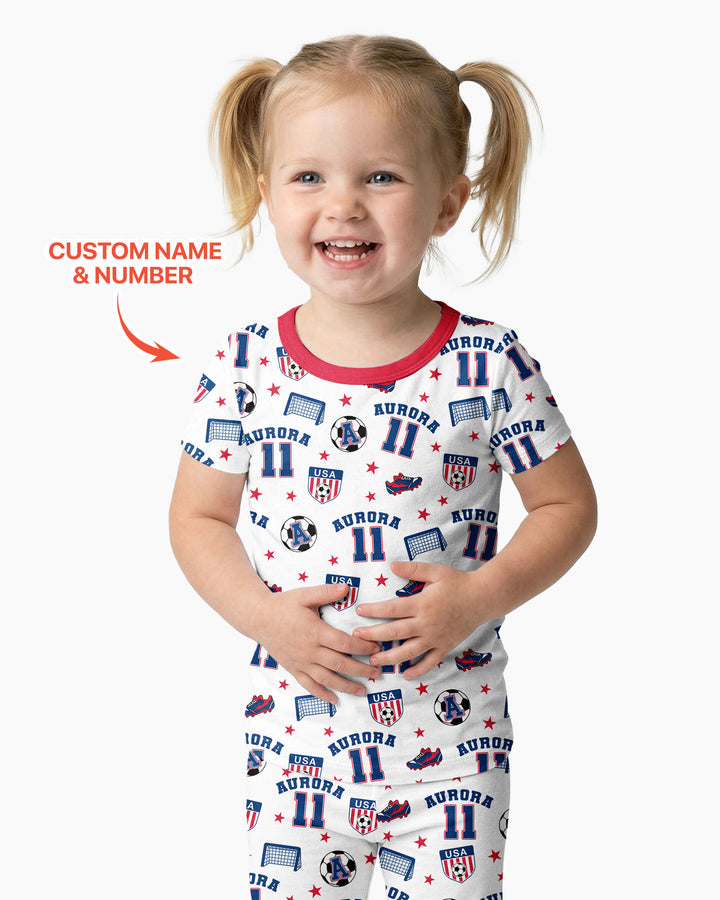 Custom Name Soccer Time Bamboo Two Piece Short Sleeve Pajama Set