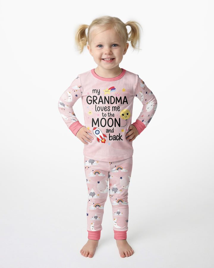 My Grandma Loves Me To The Moon And Back Bamboo Two Piece Long Sleeve Pajama Set