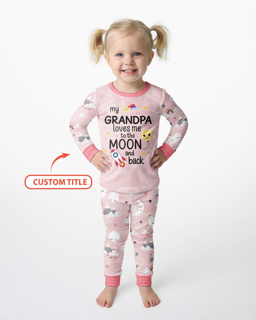 Personalized Loves To The Moon And Back Bamboo Two Piece Long Sleeve Pajama Set