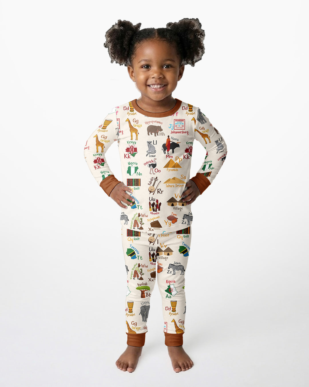 Explore Africa Geography Alphabet Bamboo Two Piece Long Sleeve Pajama Set