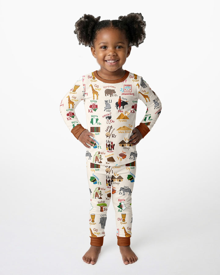 Explore Africa Geography Alphabet Bamboo Two Piece Long Sleeve Pajama Set
