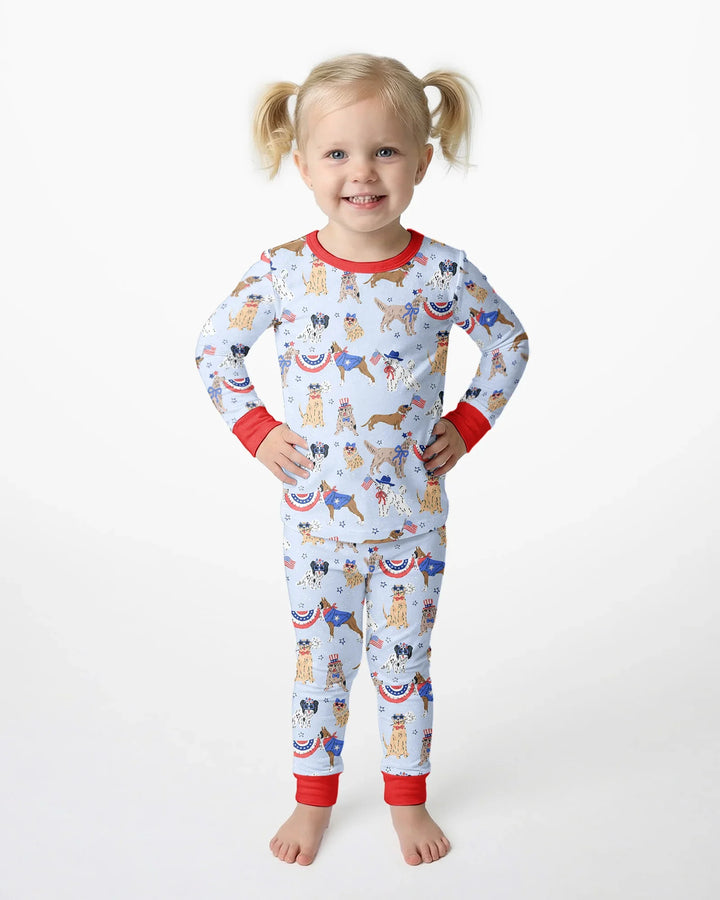 Patriotic Pups Family Matching Bamboo Two Piece Long Sleeve Pajama Set