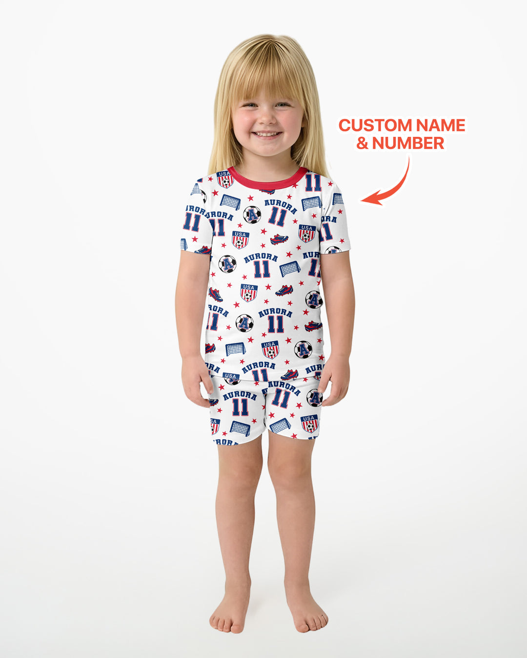 Custom Name Soccer Time Bamboo Two Piece Short Sleeve Shorts Pajama Set