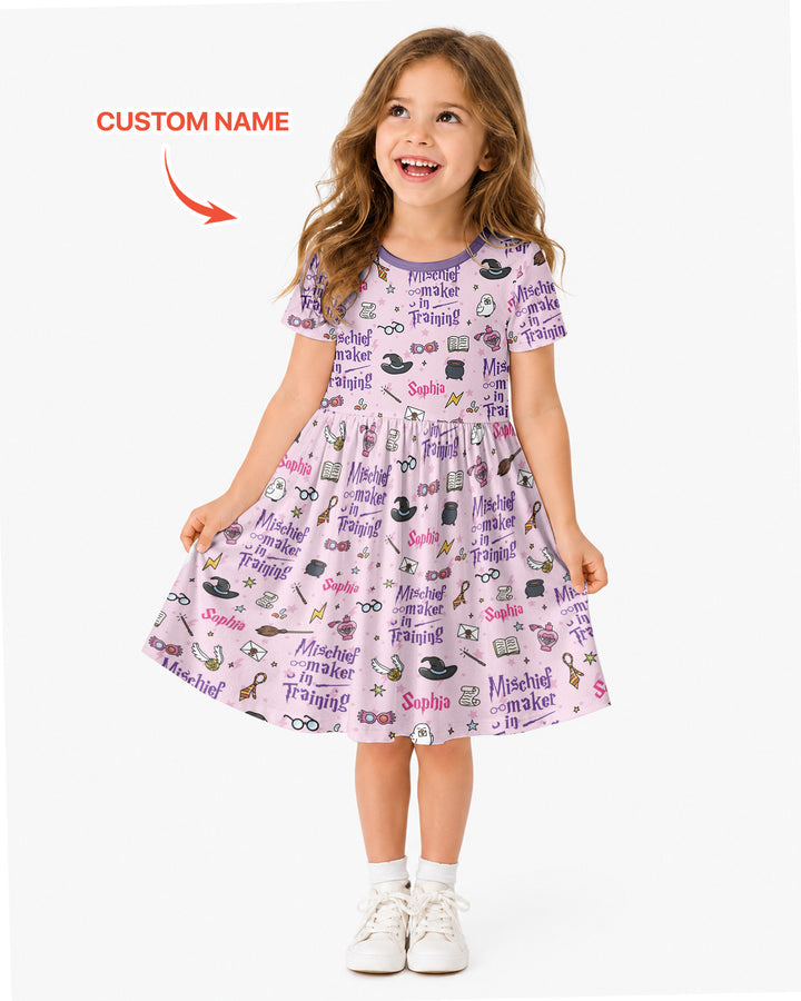 Custom Name Mischief Maker In Training Bamboo Twirl Dress