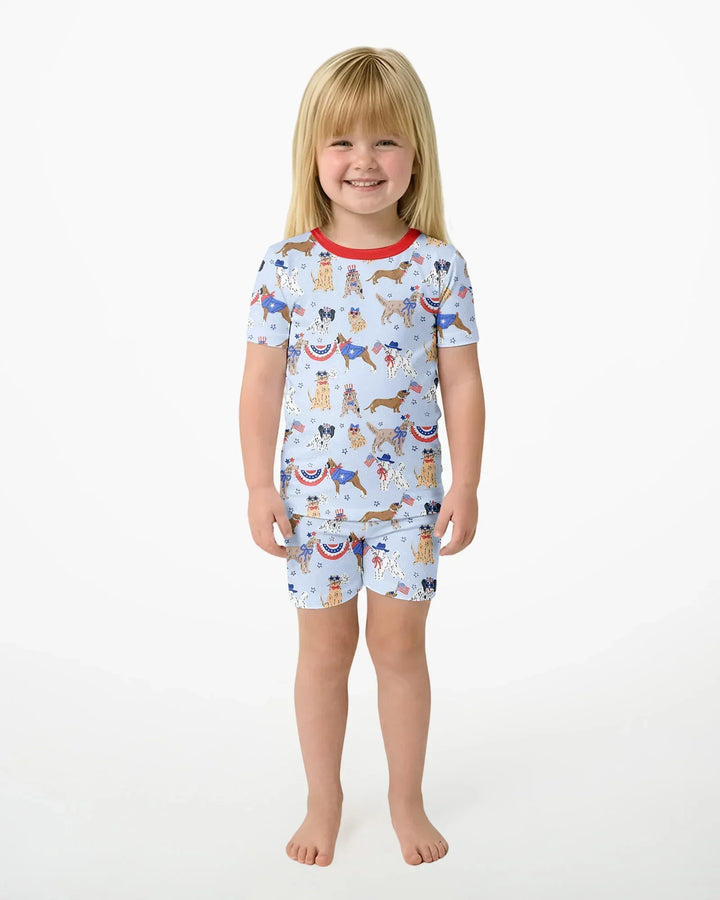 Patriotic Pups Family Matching Bamboo Two Piece Short Sleeve Shorts Pajama Set