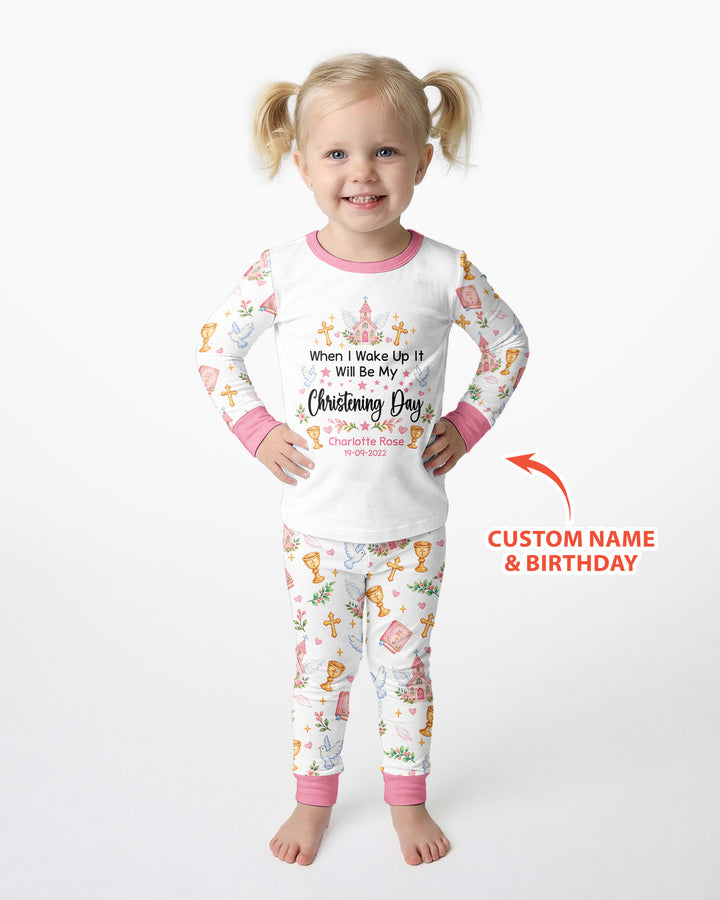 Personalized When I Wake Up It Will Be My Christening Day Bamboo Two Piece Long Sleeve Pajama Set
