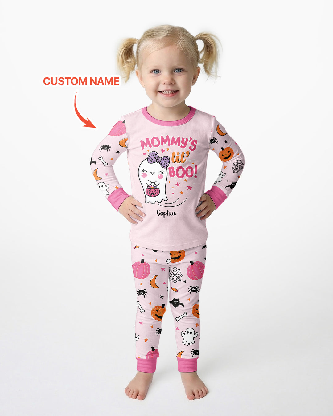 Custom Name Mommy's Lil' Boo Bamboo Two Piece Long Sleeve Pajama Set