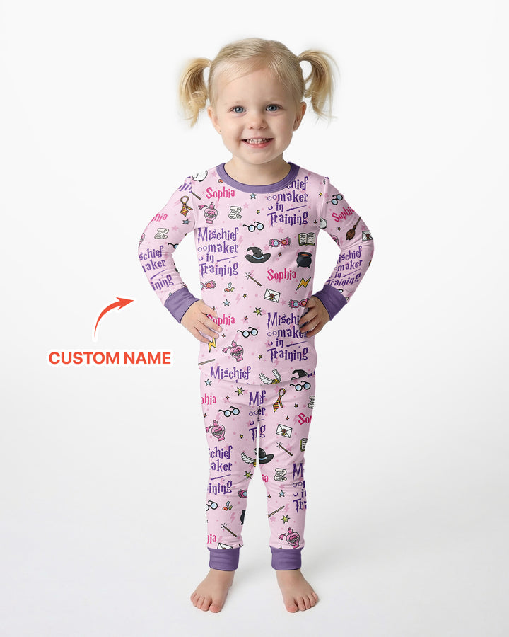 Custom Name Mischief Maker In Training Bamboo Two Piece Long Sleeve Pajama Set