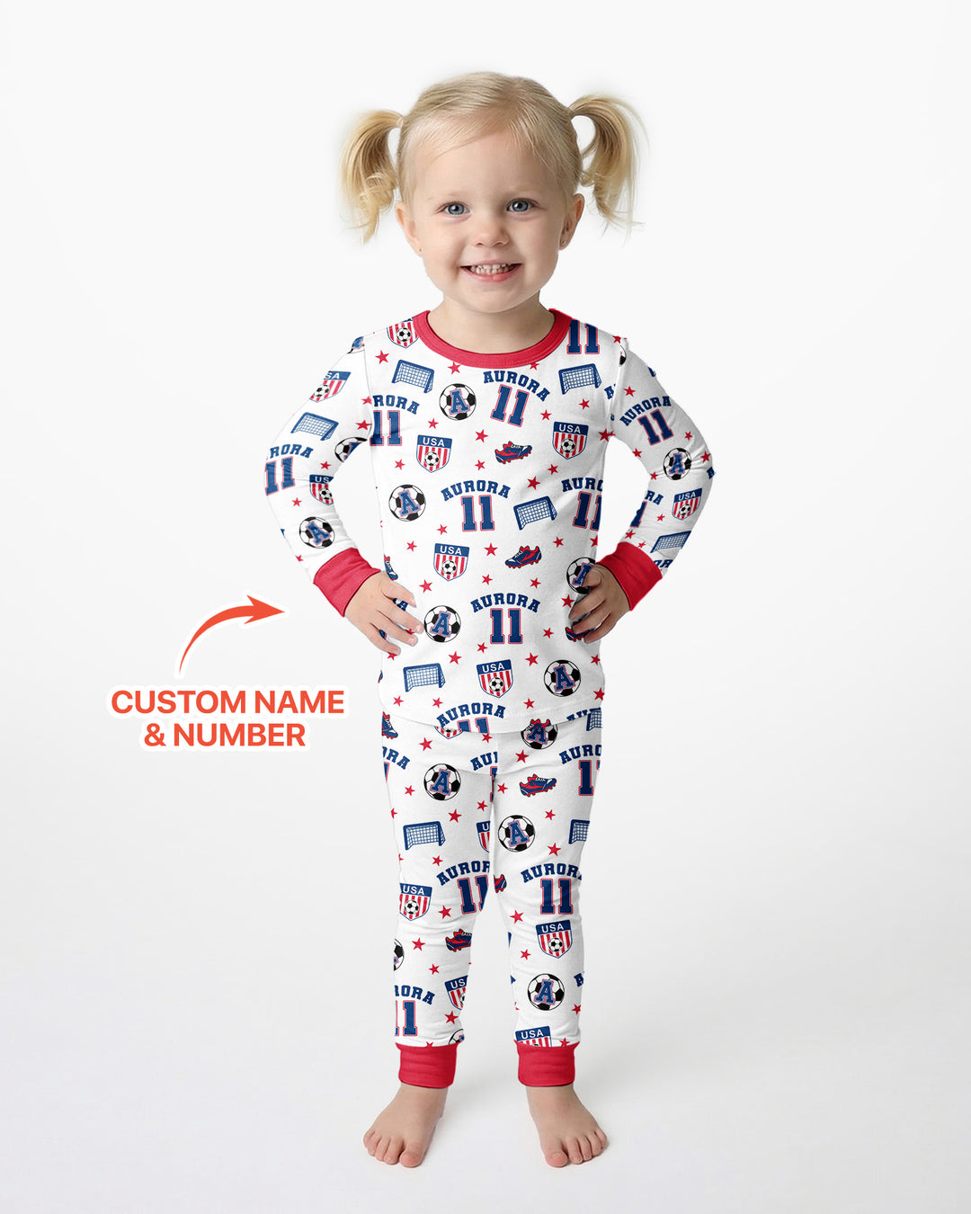 Custom Name Soccer Time Bamboo Two Piece Long Sleeve Pajama Set